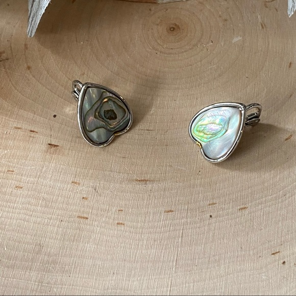 NWT! VTG- Sterling Silver & Abalone Heart Shaped Clip Backs- H-Creations - Picture 3 of 6